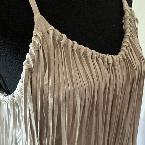Zara Trafaluc Party Top Suede Off White Fringe Haltered Medium Pre Owned EC - Picture 10 of 13